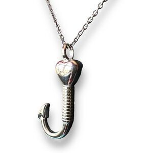 Heart Hook Pendant "Risk Taker" Fashion Necklace Silver Plated 23"